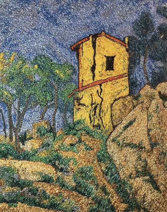 Thread Sketching in Action | Interpretation in stitch-Cézanne The House with Cracked Walls-reproduced with permission | Deborah Wirsu | Thread sketching and thread painting tutorials, book, online classes