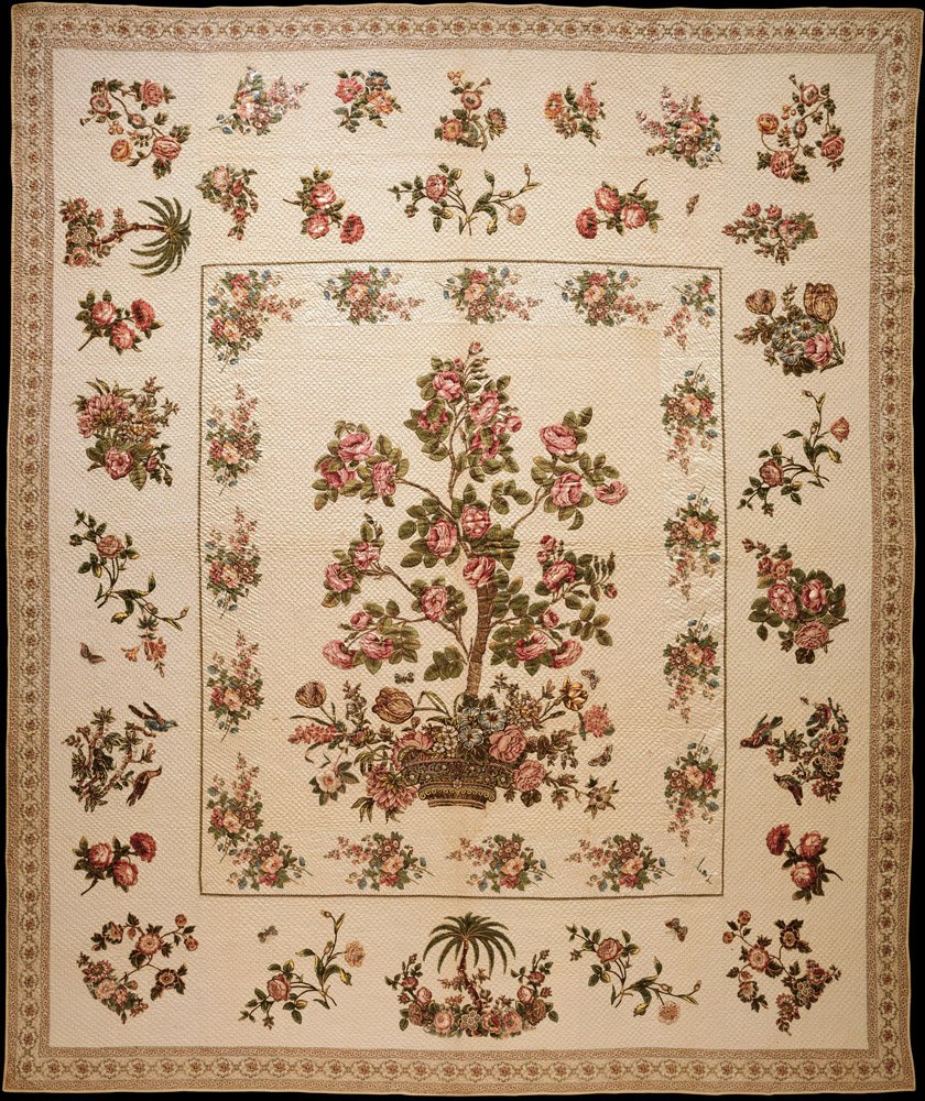 Chintz appliqued quilt c-1835-40 by Mary Malvina Cook Taft - MetMuseum Public domain