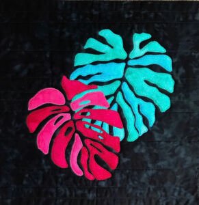ModArt Monstera cushion cover or quilt design by Deborah Wirsu - ThreadSketchingInAction.com